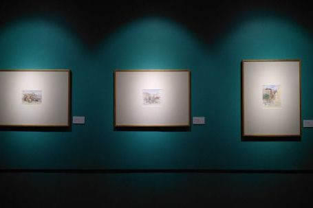 Museum - Three Paintings Hanging in Gallery