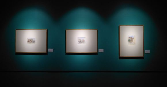 Museum - Three Paintings Hanging in Gallery