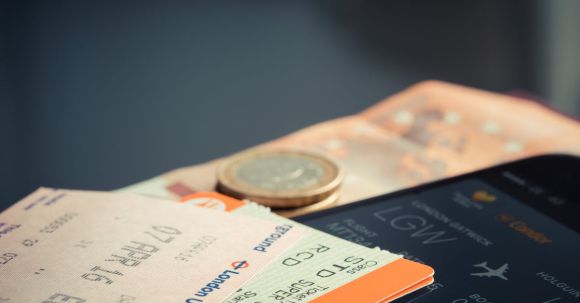 Travel Money - Orange and Green Label Airplane Ticket
