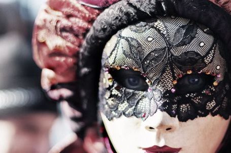 Carnival - White, Black, and Maroon Floral Masquerade Mask